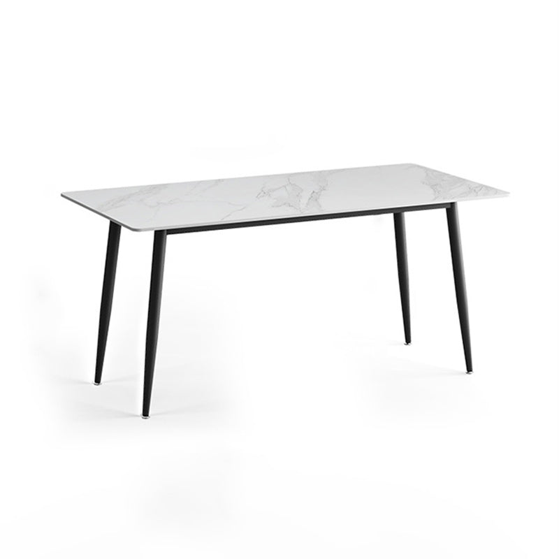 Modern Sintered Stone White Dining Set with Rectangle Table and Black Legs Kitchen Dining Set