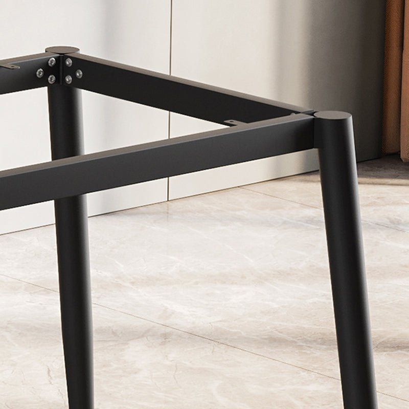 Modern Sintered Stone White Dining Set with Rectangle Table and Black Legs Kitchen Dining Set