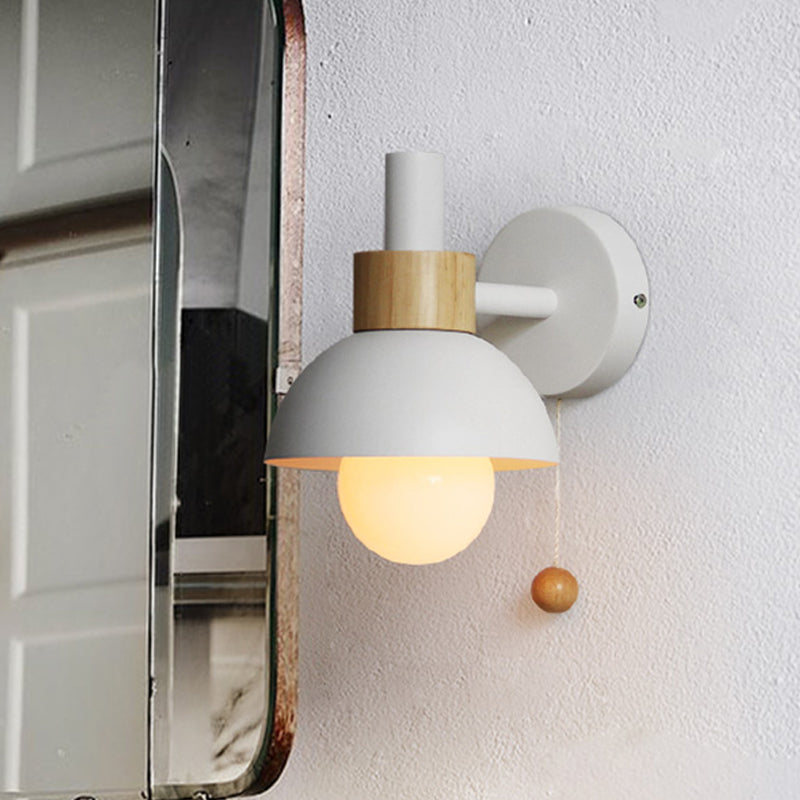 1 Head Bedside Wall Lamp Macaron White/Pink/Yellow Sconce Light Fixture with Domed Metal Shade