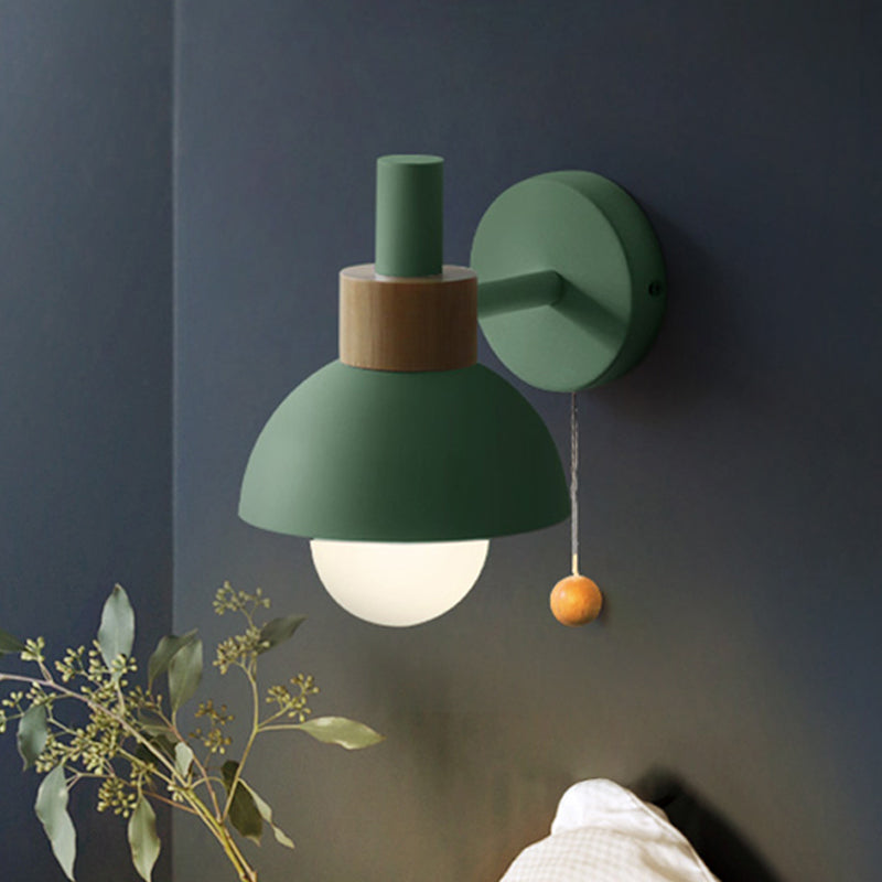 1 Head Bedside Wall Lamp Macaron White/Pink/Yellow Sconce Light Fixture with Domed Metal Shade