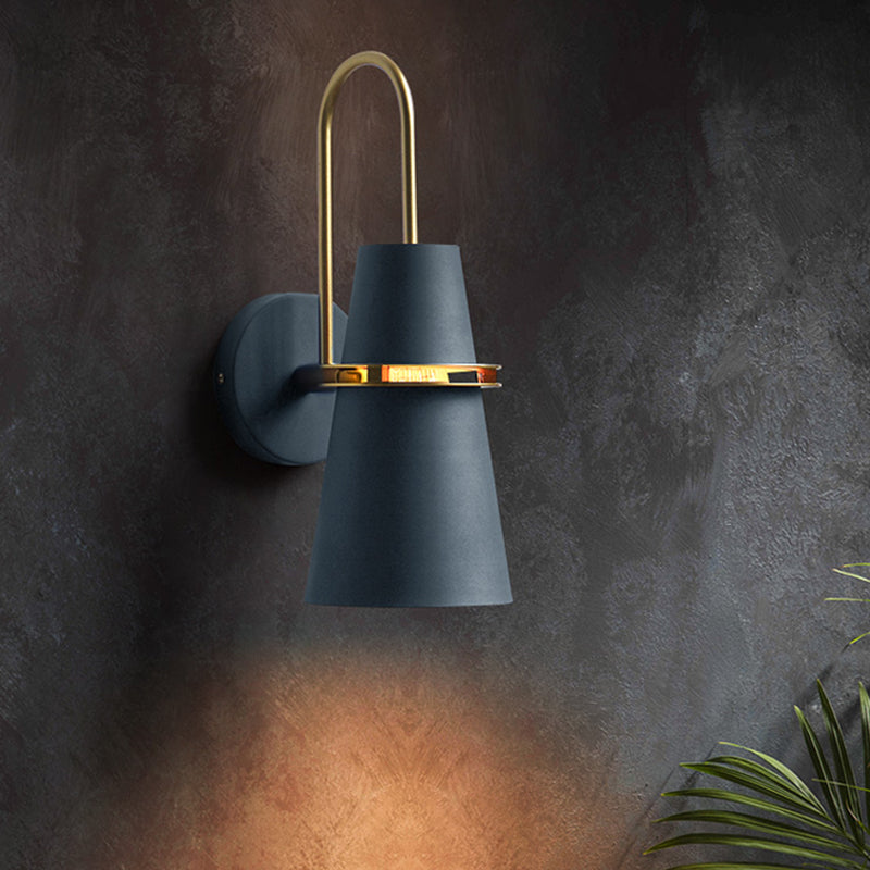 Modernism Tapered Sconce Light Metal 1 Head Wall Mounted Lamp in Black/White/Blue for Dining Room