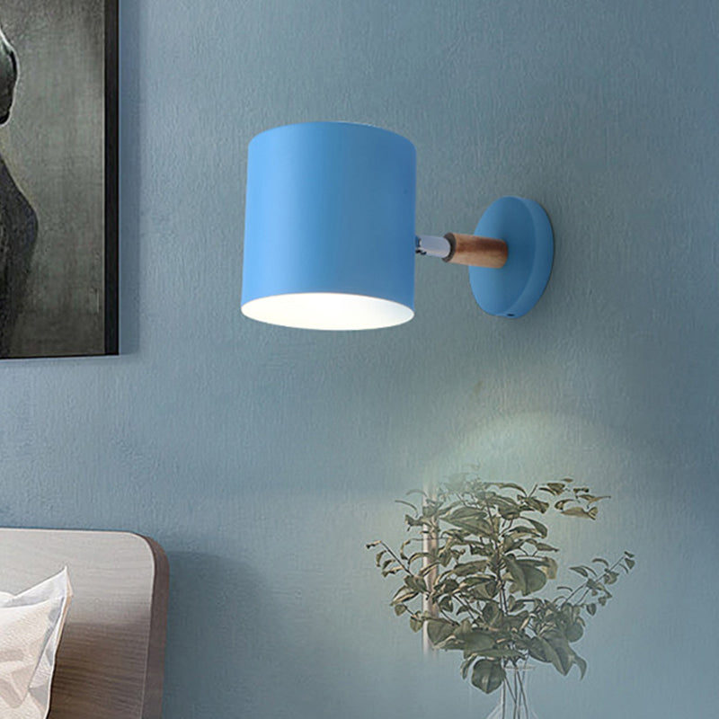 Blue Tubular Wall Lamp Macaron 1 Head Metal Sconce Light Fixture with Rotating Node
