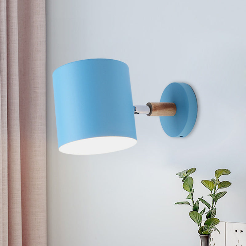 Blue Tubular Wall Lamp Macaron 1 Head Metal Sconce Light Fixture with Rotating Node