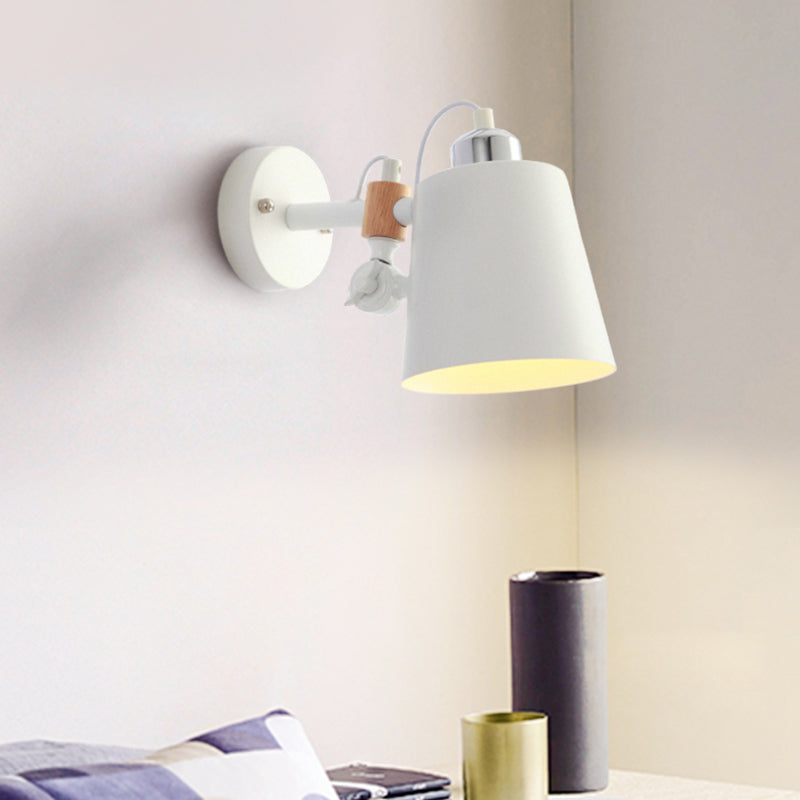 Metal Cone Wall Lighting Contemporary 1 Head Sconce Light Fixture in White with Adjustable Arm