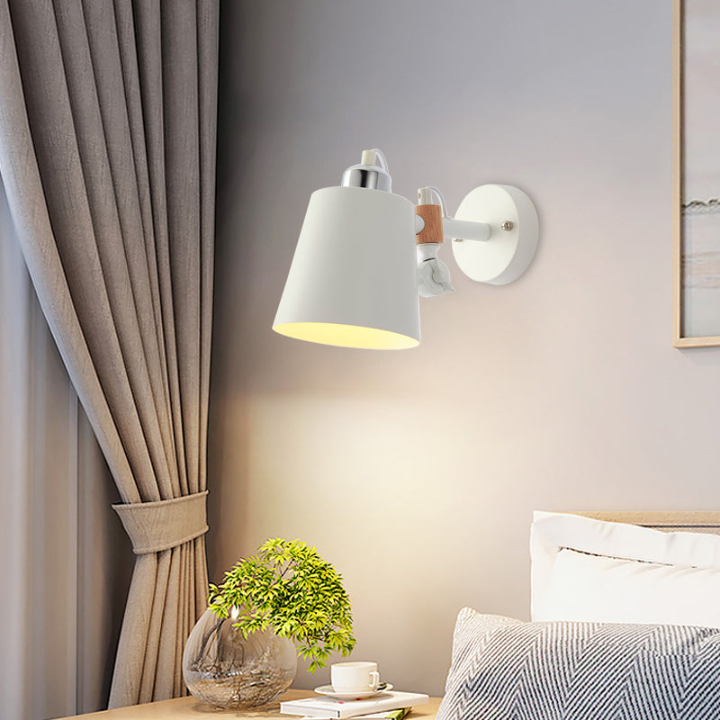 Metal Cone Wall Lighting Contemporary 1 Head Sconce Light Fixture in White with Adjustable Arm