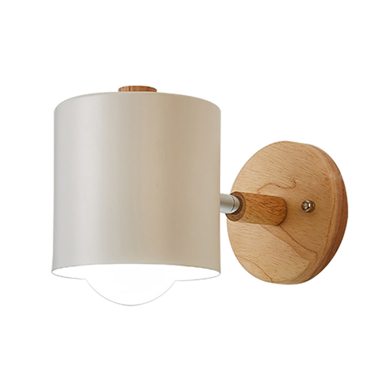 Tube Metal Wall Lighting Contemporary 1 Head White/Green Sconce Light Fixture with Circle Wood Backplate