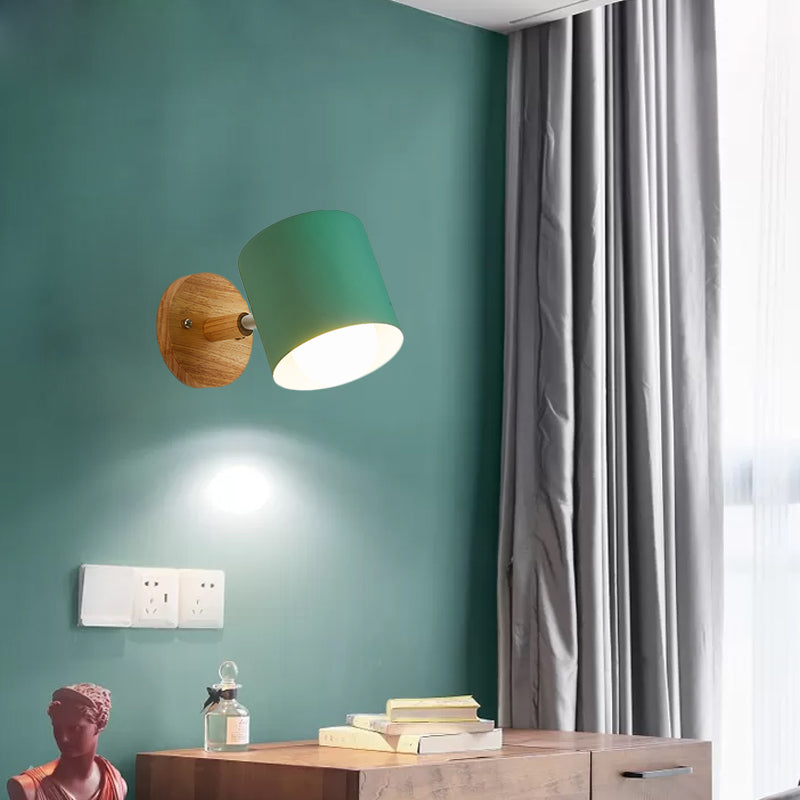 Tubo de pared de metal Iluminación contemporánea 1 cabeza blanca/verdes lámpara de apliques con placa trasera de madera circular