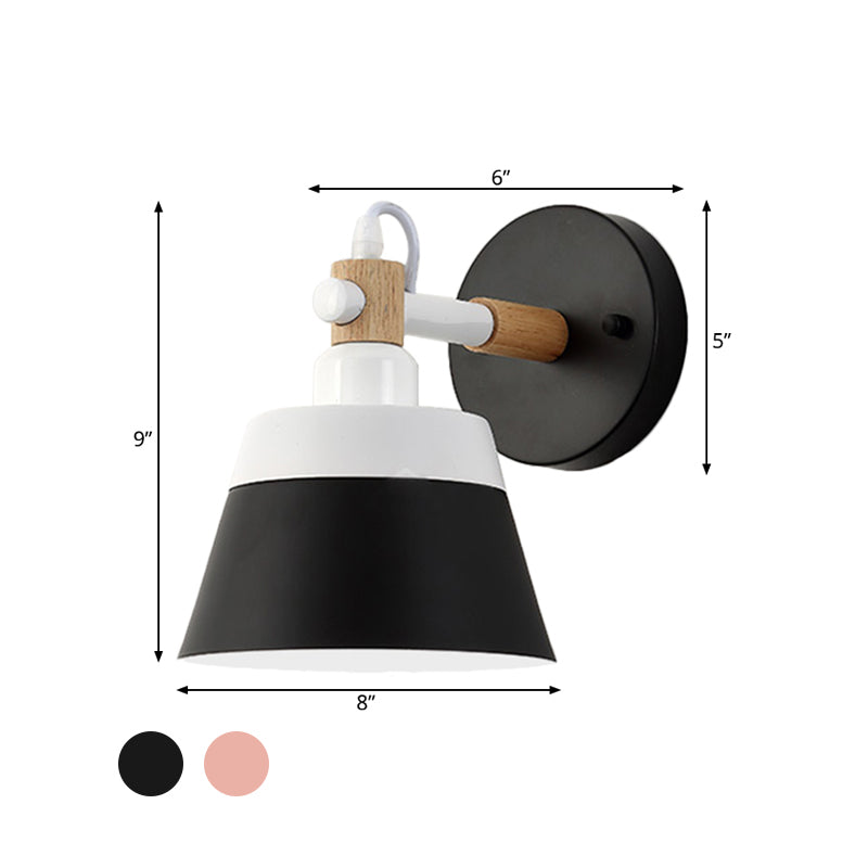 Macaron 1 Head Wall Lighting Black/Pink Wide Flare Sconce Light Fixture with Metal Shade
