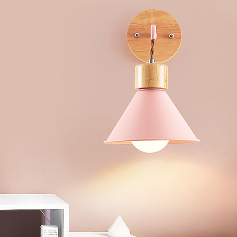 Trumpet Metal Sconce Modernism 1 Head Grey/White/Pink Wall Mounted Light Fixture for Bedside