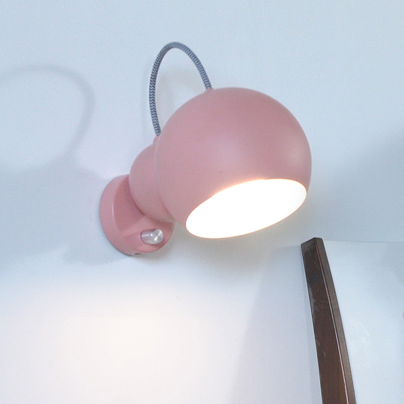 Modernism Spherical Wall Lighting Metal 1 Bulb Sconce Light Fixture in Pink for Living Room