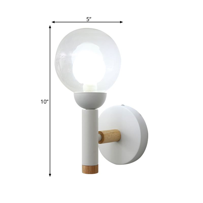 Armed Wall Lamp Modernism Metal 1 Bulb Sconce Light Fixture in White with Orb Clear Glass Shade