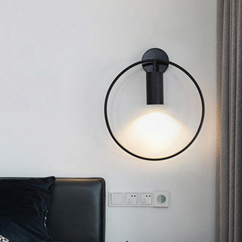 Metal Circular Sconce Light Minimalist 1 Head Black Wall Mounted Lamp for Living Room