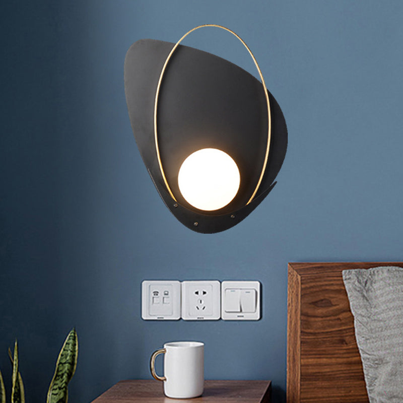 Black Triangular Wall Lamp Minimalism 1 Head Metal Sconce Light Fixture with White Glass Shade