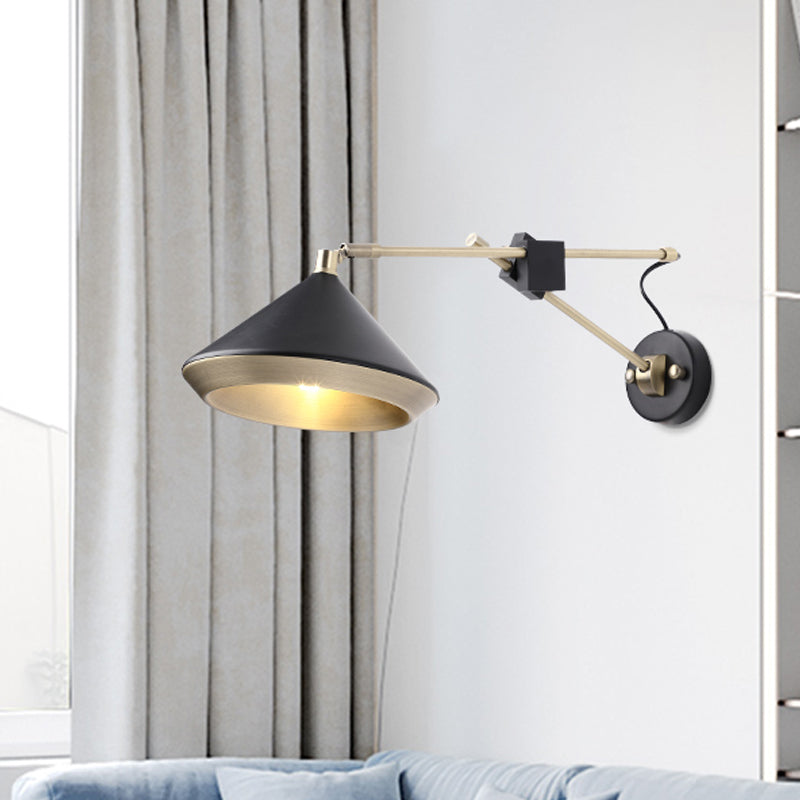 Wide Flare Sconce Contemporary Metal 1 Bulb White/Black Wall Mounted Light Fixture with Adjustable Arm