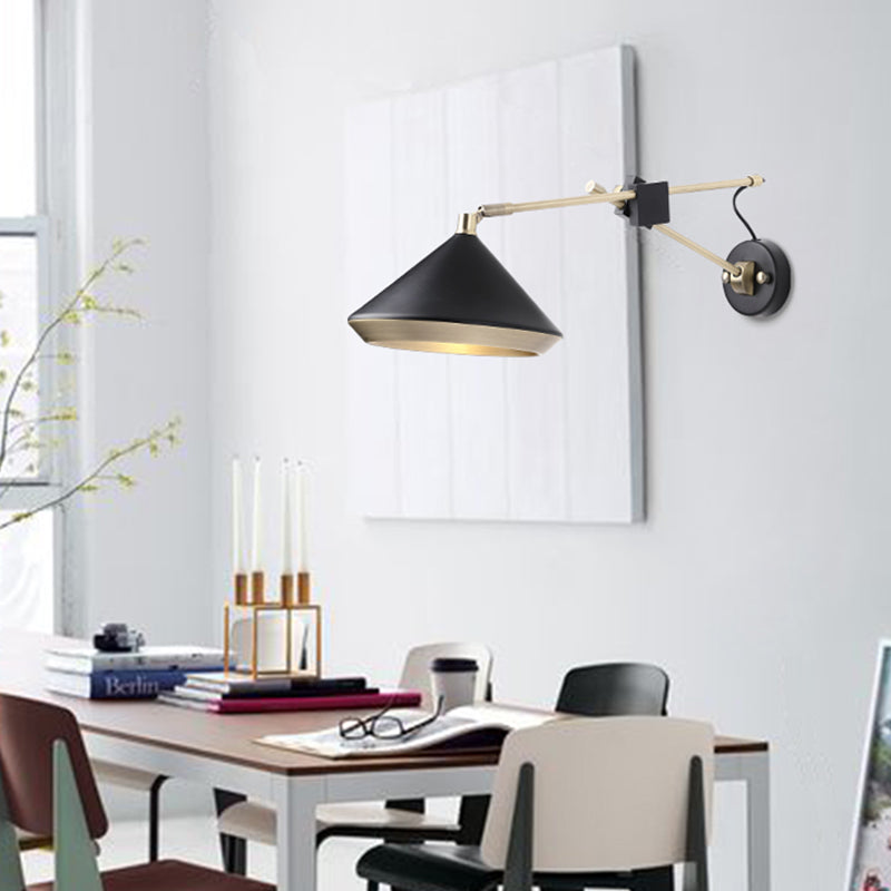 Wide Flare Sconce Contemporary Metal 1 Bulb White/Black Wall Mounted Light Fixture with Adjustable Arm