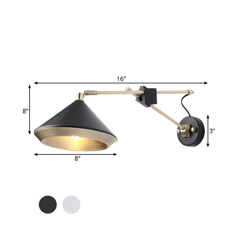 Wide Flare Sconce Contemporary Metal 1 Bulb White/Black Wall Mounted Light Fixture with Adjustable Arm