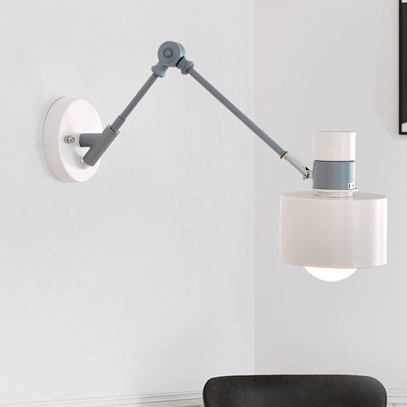 1 Glühbirnentrommelleuchte modernistische Metallwandbeleuchtung in Grau mit einstellbarem Arm