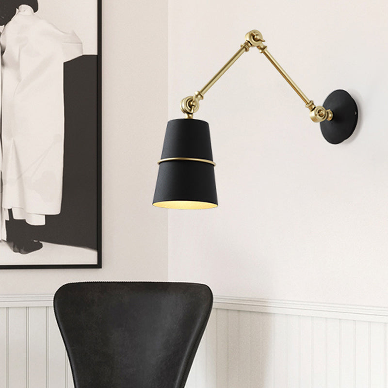 Metal Conical Sconce Modernist 1 Head Wall Mounted Light in White/Black with Adjustable Arm