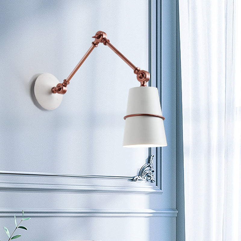 Metal Conical Sconce Modernist 1 Head Wall Mounted Light in White/Black with Adjustable Arm