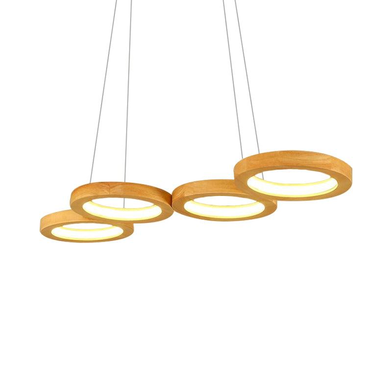 4/5 Lights Dining Room Chandelier with Orbicular Wood Shade Modernist Beige Led Hanging Pendant Light in Warm Light