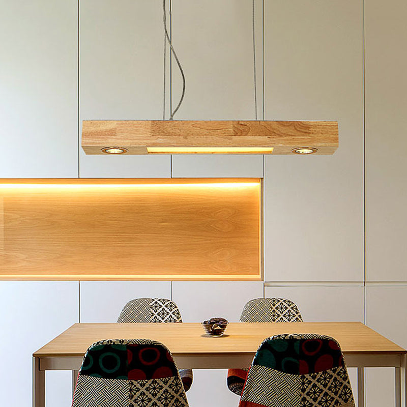 Lustre en bois de bois rectangulaire LED contemporain LED 31,5 "/ 47" LED beige de largeur de plafond suspendu en lumière chaude
