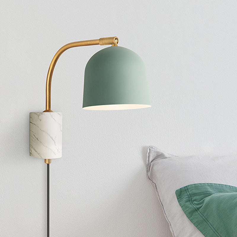 Contemporary 1 Head Sconce White/Blue/Brass Domed Wall Mounted Light Fixture with Metal Shade