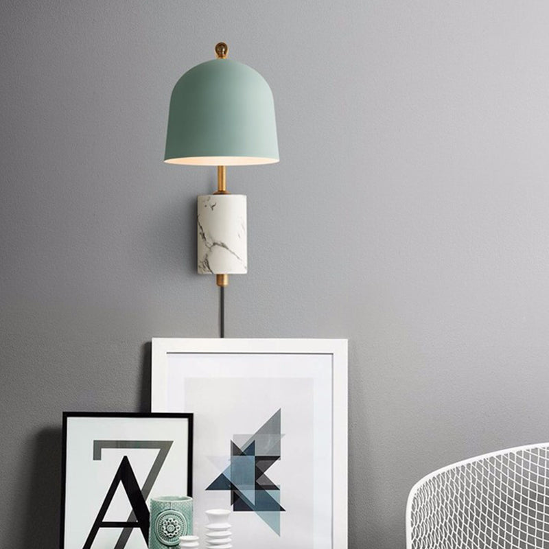 Contemporary 1 Head Sconce White/Blue/Brass Domed Wall Mounted Light Fixture with Metal Shade