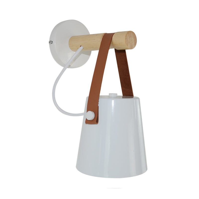 Metal Cone Sconce Light Modernist 1 Head White/Black Wall Lighting Fixture with Wood Arm