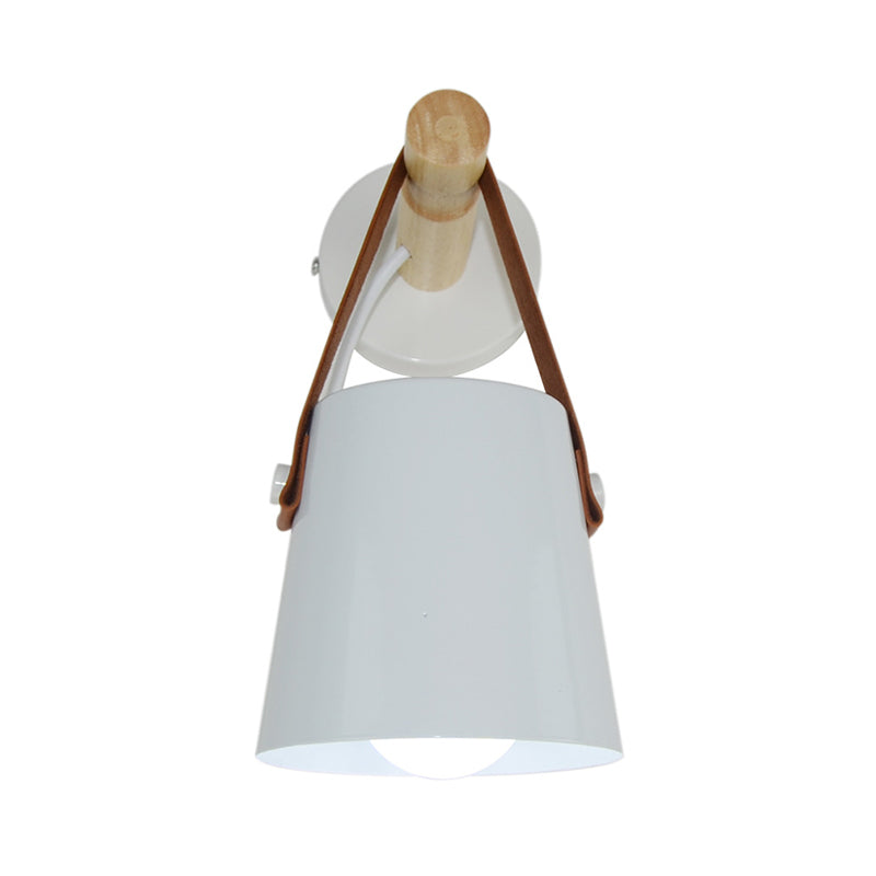 Metal Cone Sconce Light Modernist 1 Head White/Black Wall Lighting Fixture with Wood Arm