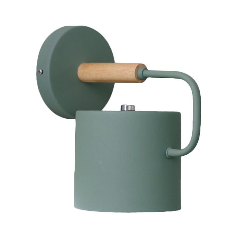Cylinder Metal Sconce Light Modernism 1 Bulb Grey/Green Wall Mounted Lamp with Curved Arm
