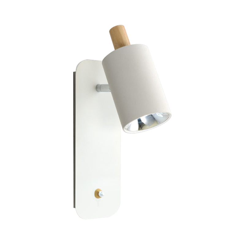 Cylindrical Wall Lighting Minimalist Metal 1 Head White/Grey Sconce Light Fixture with Wood Cap