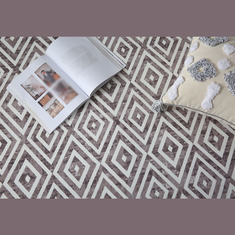 Stylish Grey Geometric Pattern Area Rug Polyester Fringe Area Carpet Stain Resistant Rug for Bedroom