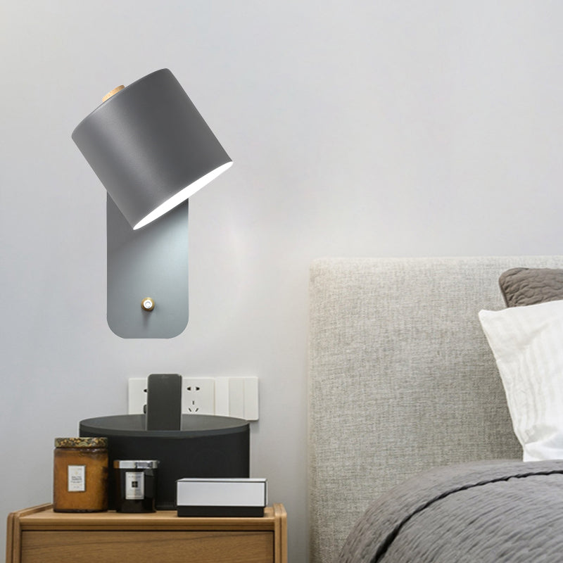 1 Bulb Tube Sconce Modernist Metal Wall Lighting Fixture in Grey/Green with Ractangle Backplate