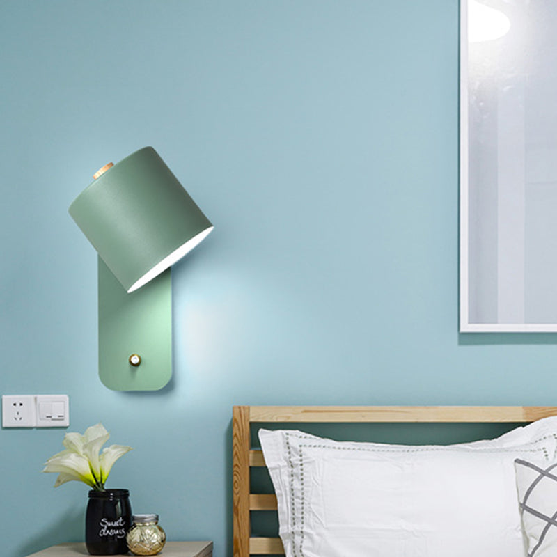 1 Bulb Tube Sconce Modernist Metal Wall Lighting Fixture in Grey/Green with Ractangle Backplate