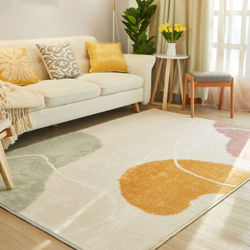 Modern Color Block Rug Polyester Beige Area Carpet Non-Slip Backing Rug for Living Room