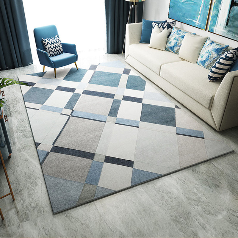 Black Contemporary Rug Polyester Geometric Area Rug Non-Slip Backing Indoor for Living Room