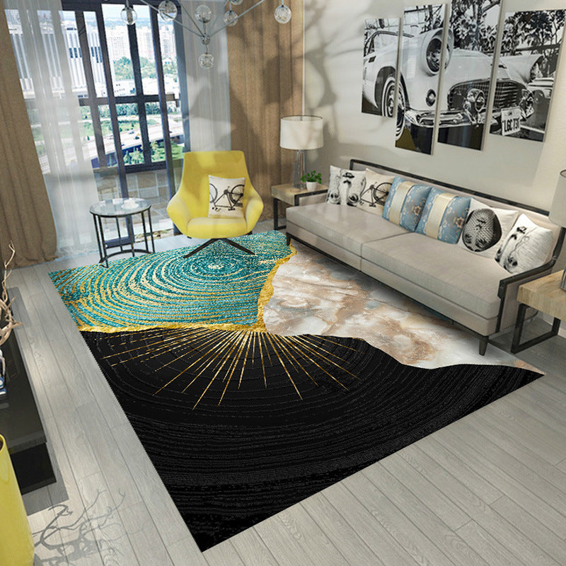 Black Minimalist Area Rug Polyester Graphic Rug Non-Slip Backing Indoor Rug for Living Room