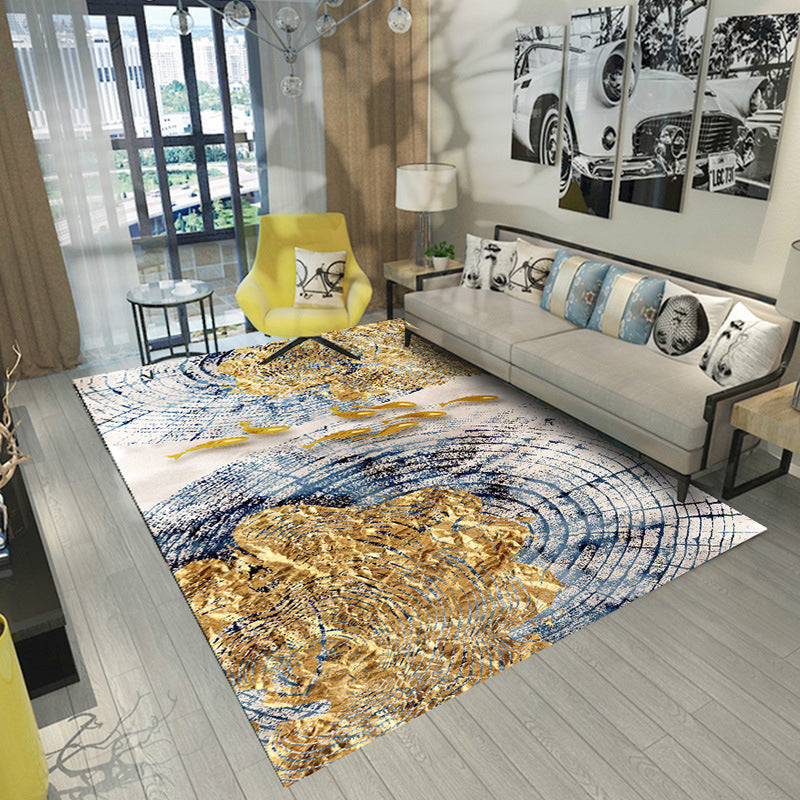 Black Minimalist Area Rug Polyester Graphic Rug Non-Slip Backing Indoor Rug for Living Room