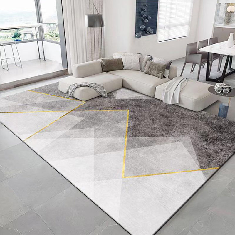 Stylish Grey Area Rug Modern Polyester Color Block Area Carpet Anti-Slip Rug for Living Room