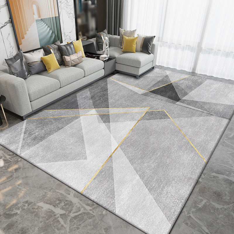 Stylish Grey Area Rug Modern Polyester Color Block Area Carpet Anti-Slip Rug for Living Room