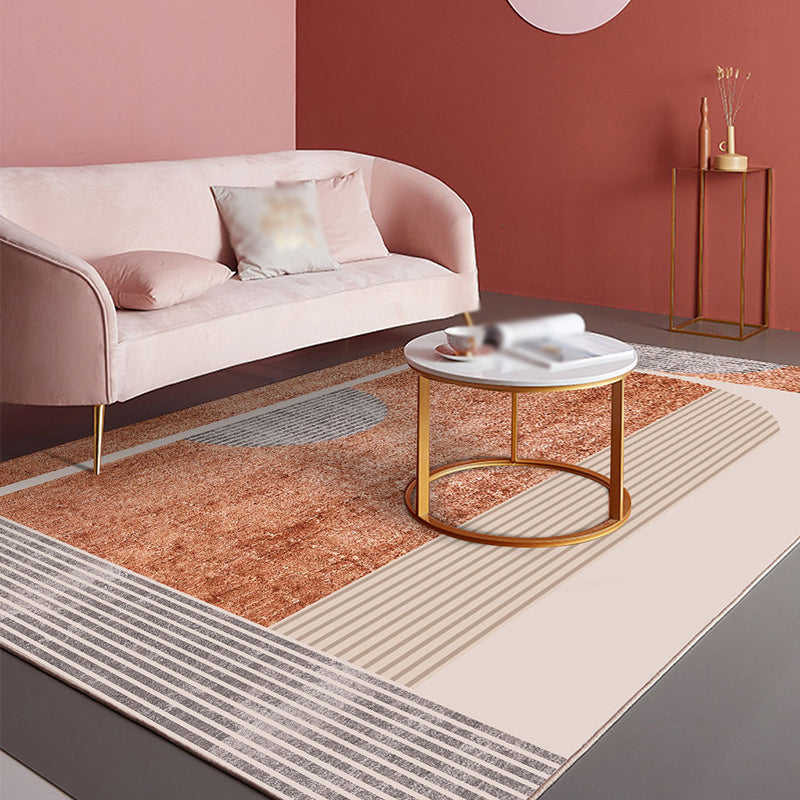 Pink Nordic Carpet Polyester Geometry Rug Non-Slip Backing Area Rug for Living Room