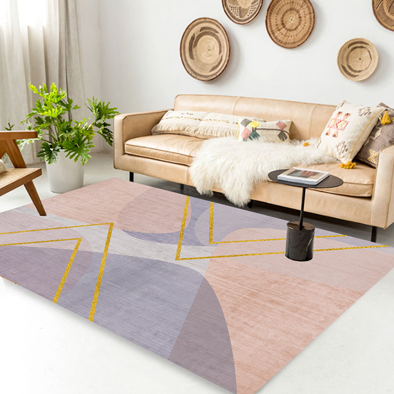 Pink Nordic Carpet Polyester Geometry Rug Non-Slip Backing Area Rug for Living Room