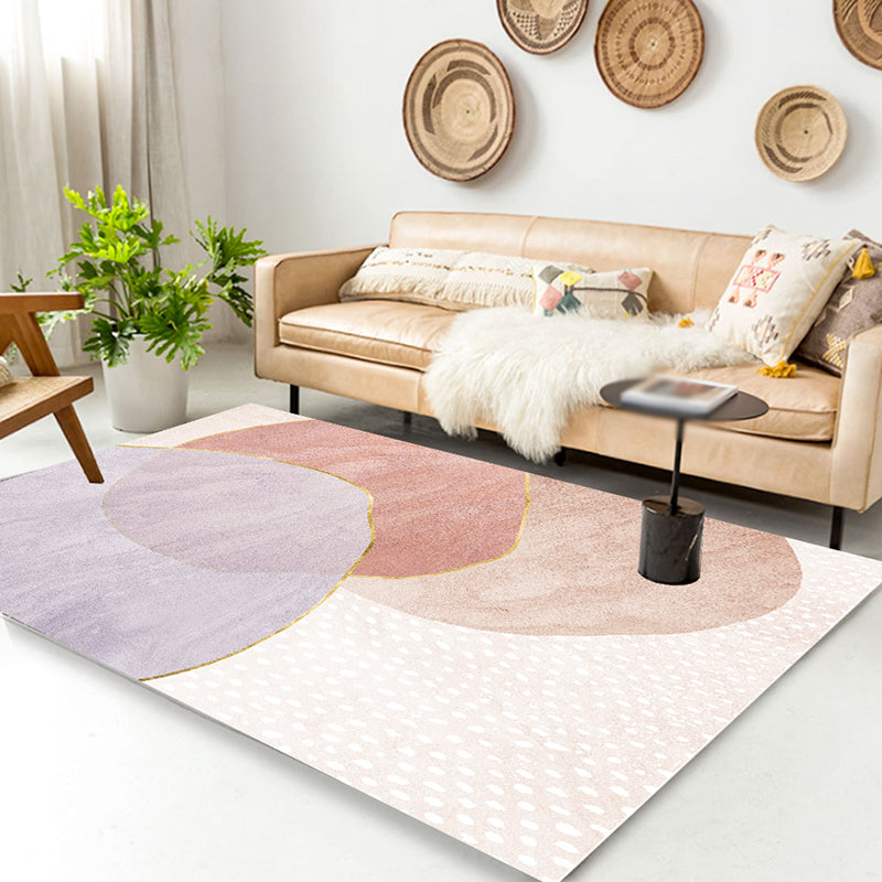 Pink Nordic Carpet Polyester Geometry Rug Non-Slip Backing Area Rug for Living Room