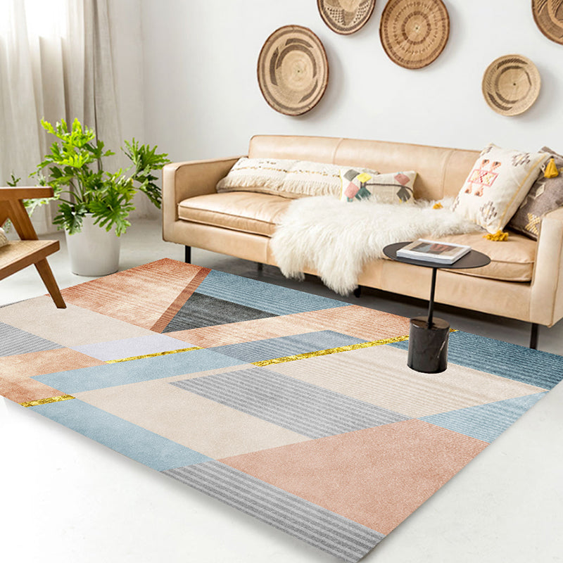 Pink Nordic Carpet Polyester Geometry Rug Non-Slip Backing Area Rug for Living Room