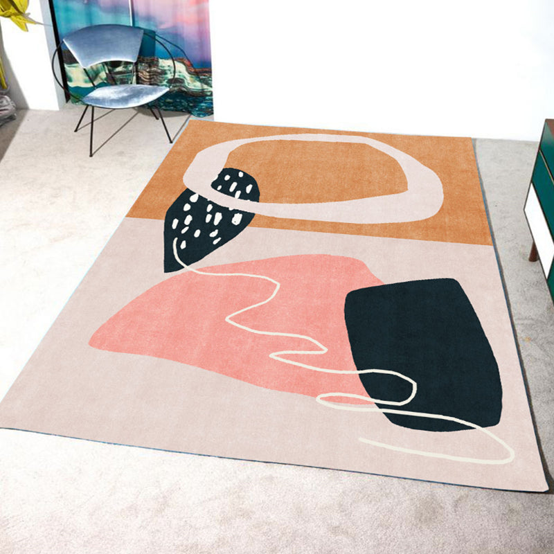 Pink Nordic Carpet Polyester Geometry Rug Non-Slip Backing Area Rug for Living Room