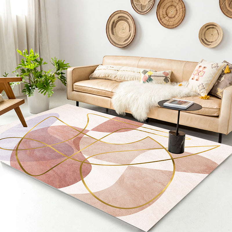 Pink Nordic Carpet Polyester Geometry Rug Non-Slip Backing Area Rug for Living Room