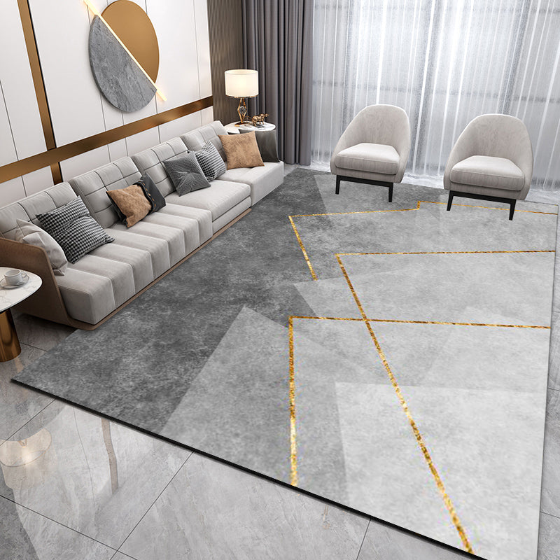 Blue Modern Area Rug Color Block Polyester Area Carpet Non-Slip Backing Rug for Home Decor