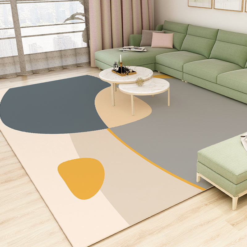 Chic Modern Area Rug Color-Blocked Grey Carpet Polyester Stain Resistant Rug for Home Decor