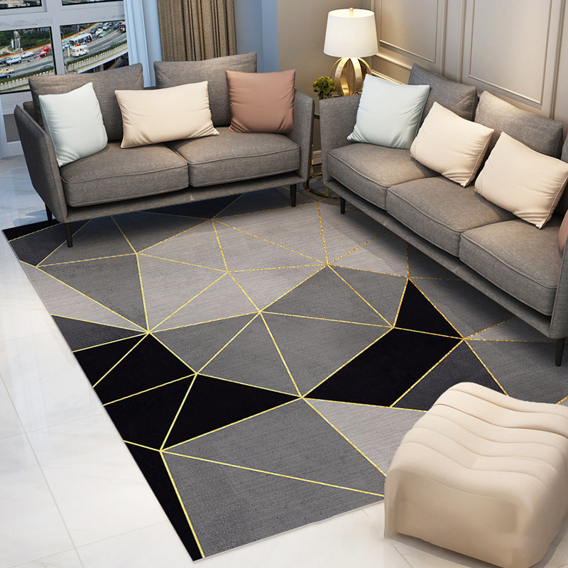 Bold Geometric Print Carpet Area Rug Stain Resistant Polyster Washable Rug for Living Room