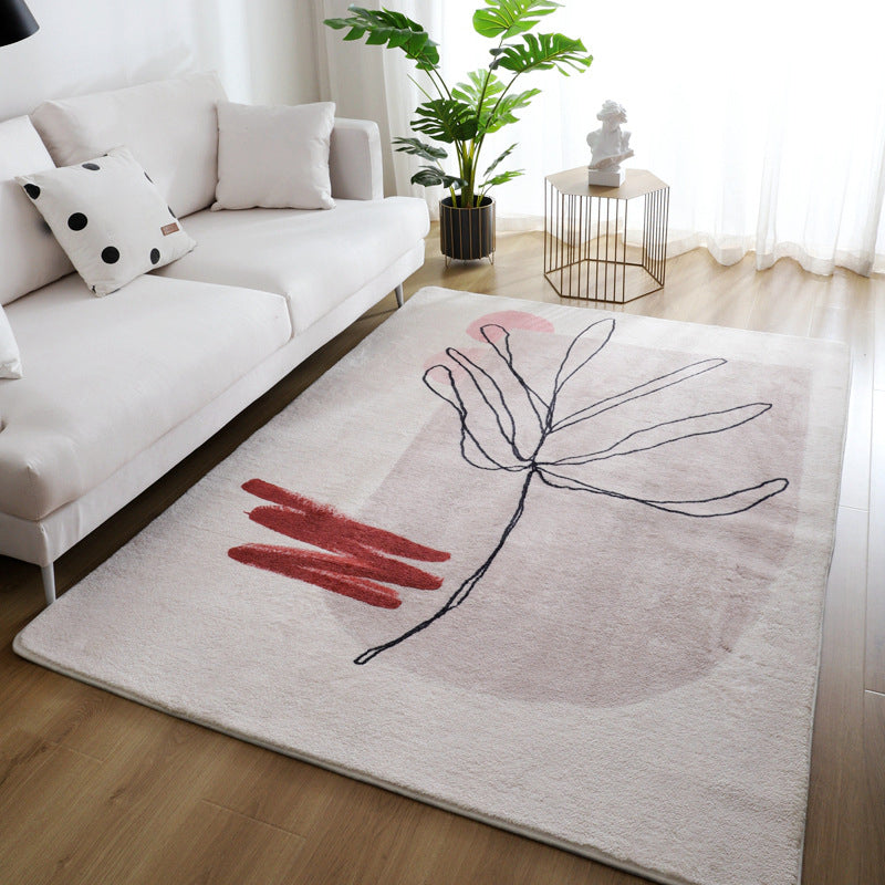 Beige Nordic Area Carpet Polyester Graphic Rug Non-Slip Backing Rug for Living Room
